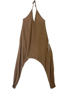BUDDHA PANTS Jumpsuit M Brown Oversized Halterneck Jogger Logo Pockets